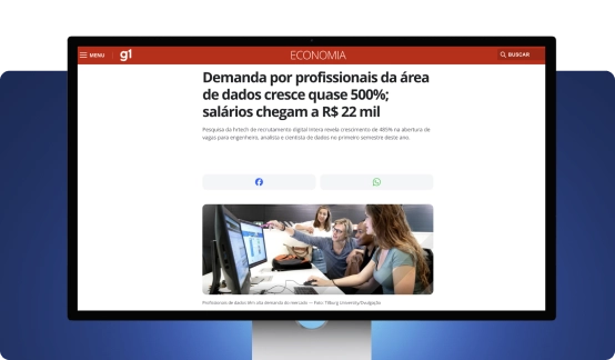 Título de notícia dizendo: 'Demanda por profissionais na área de dados cresce quase 500%; salários chegam a R$ 22mil'